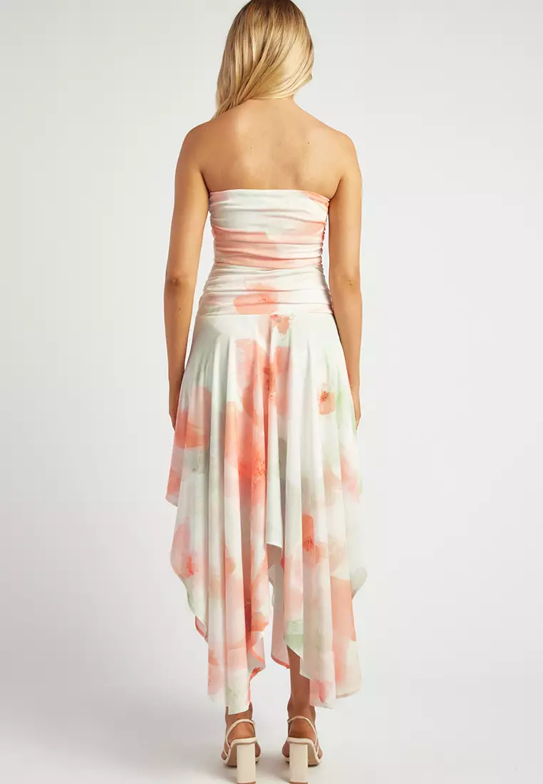 Ruched Bodice Handkerchief Hem Dress