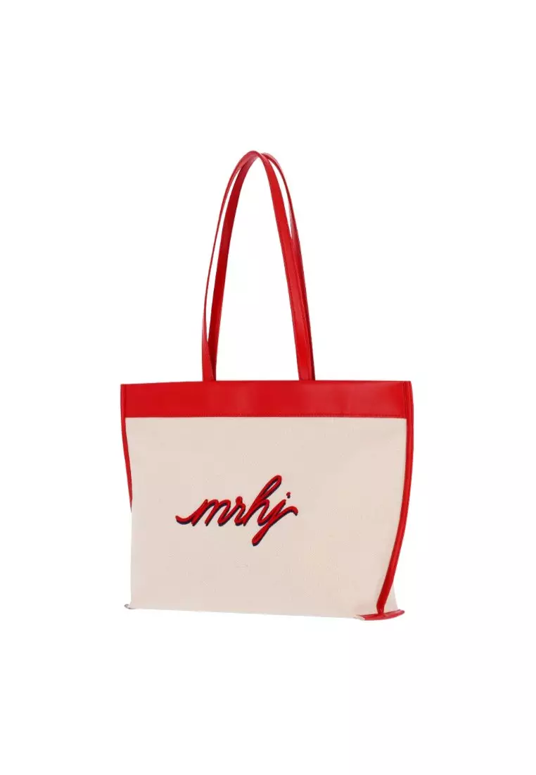 Red and discount white tote bag