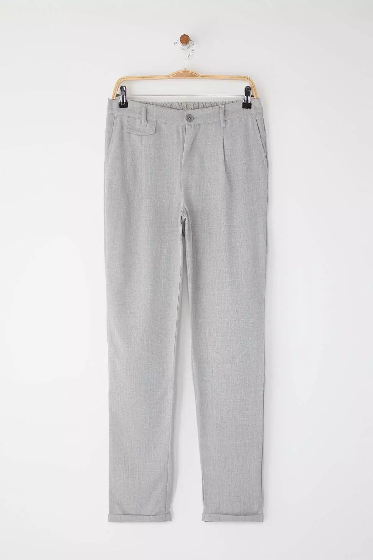 Light Gray Italian Cut Pleated Classic Double Leg Fabric Trousers Tmnss24Pl00022
