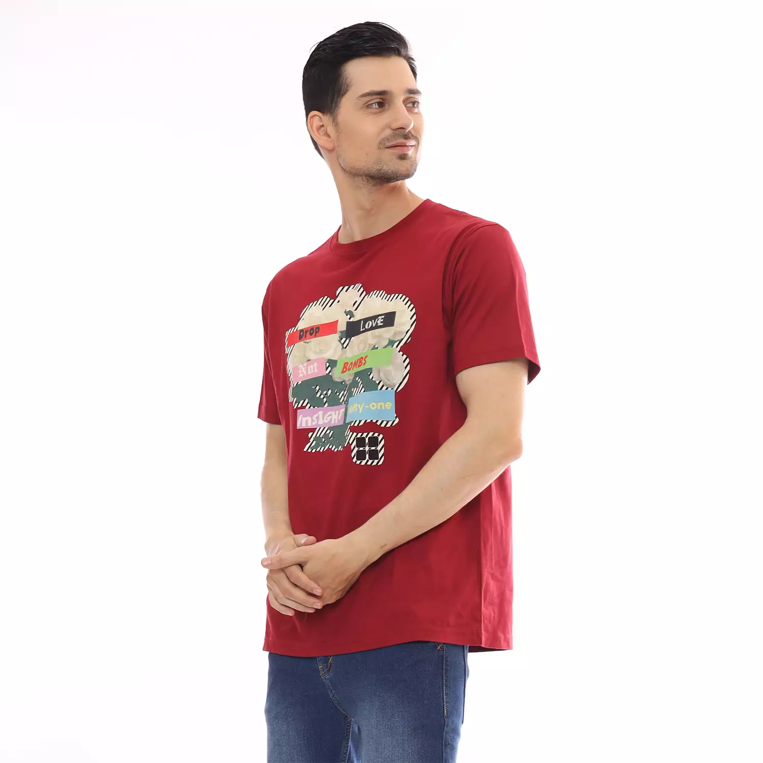 Insight Kaos Lengan Pendek Pria Merah Tua Terang A Drop Love Tee Planet Surf
