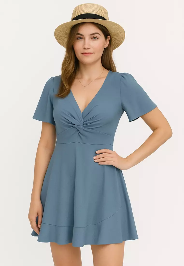 Isla Elegant Twist Knot Swimdress with Shorts | Modest Premium Swimwear for Women