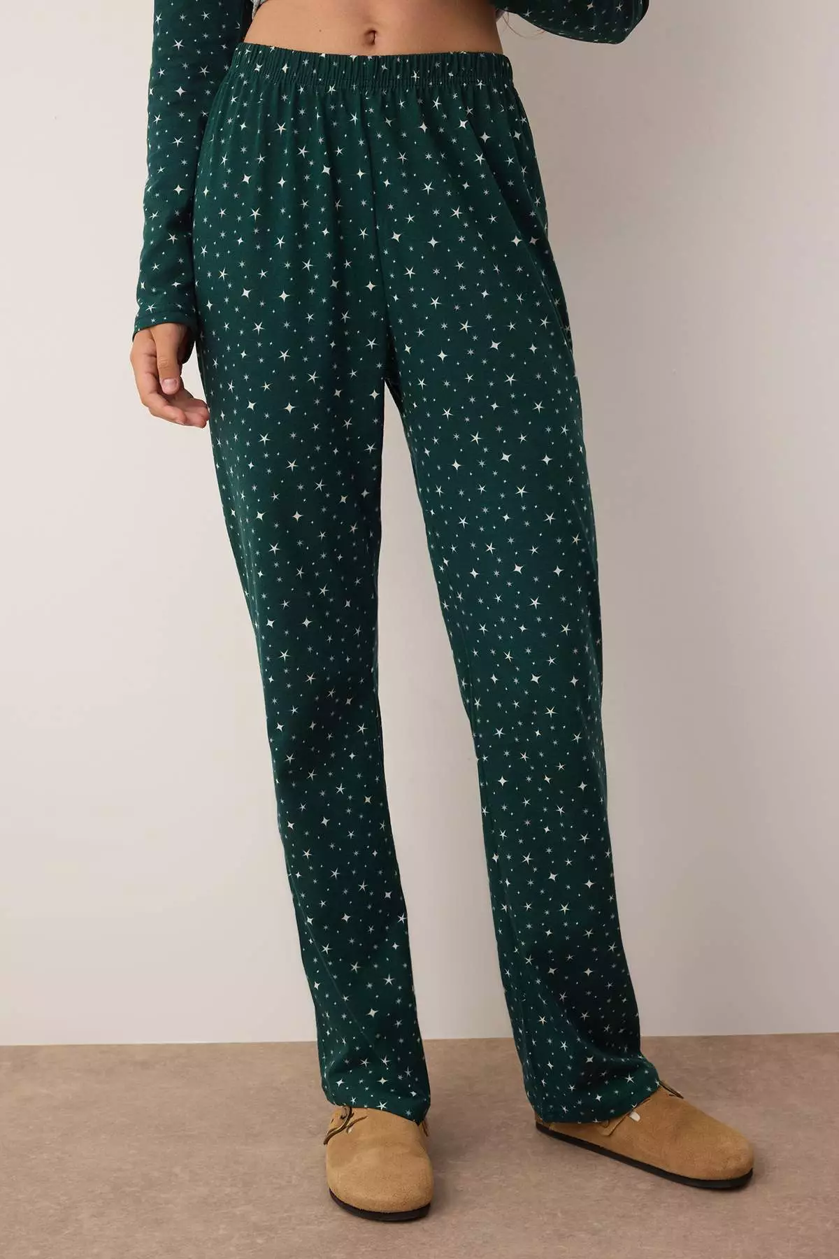Emerald Green 100% Cotton Galaxy Patterned Knitted Pajama Set Thmaw25Pt00097