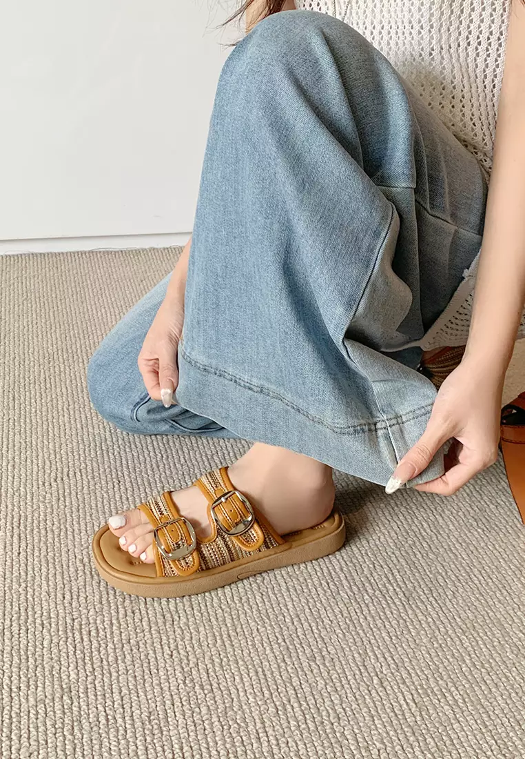Double Strap Buckle Flat Sandals WW393-8