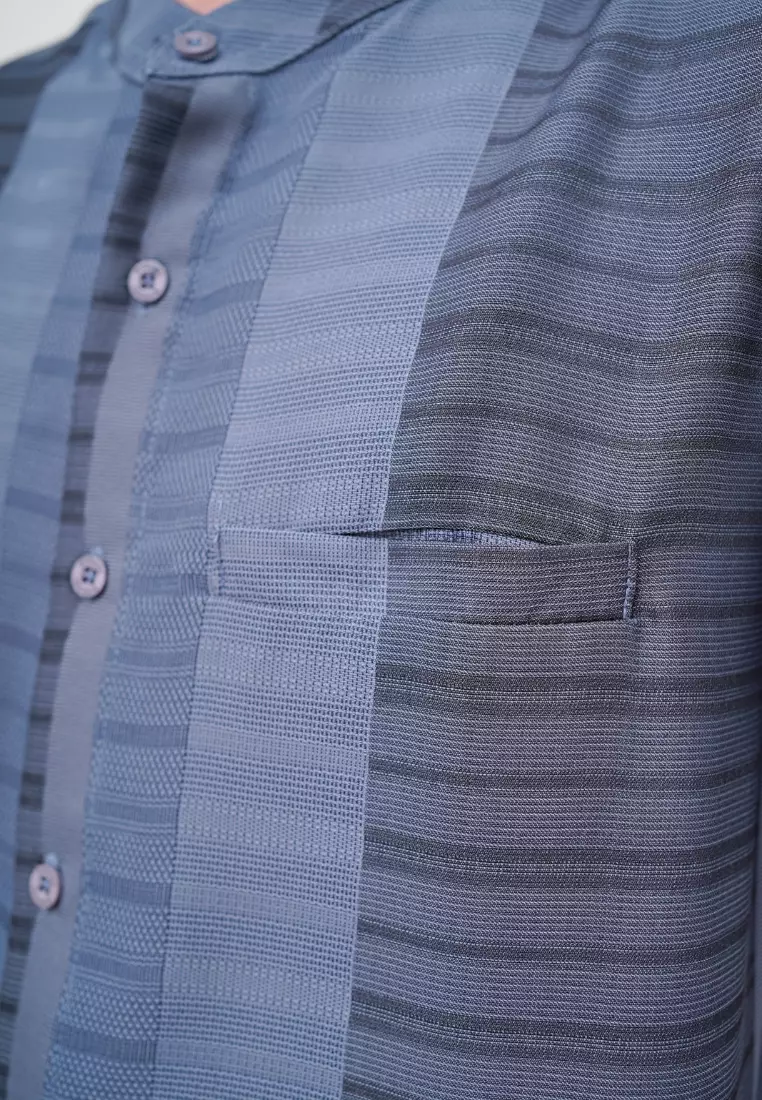 Ryusei Kemeja Kerah Koko Lengan Pendek Yahata Charcoal Blue