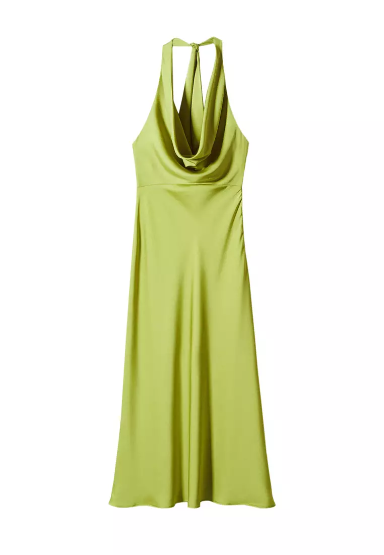 Draped Neck Satin Dress