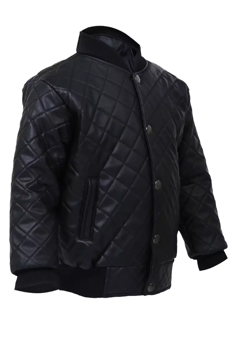 Gael Jaket Anak Laki-laki Motif Polos Furing Lembut Childrens Outerwear Material Leather ORIGINAL - Black