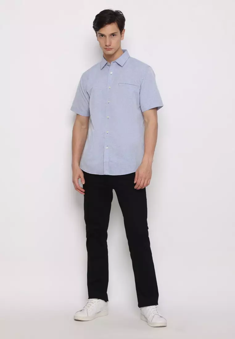 RBJ Kemeja Polos Cotton Slub Biru Regular Fit Pria