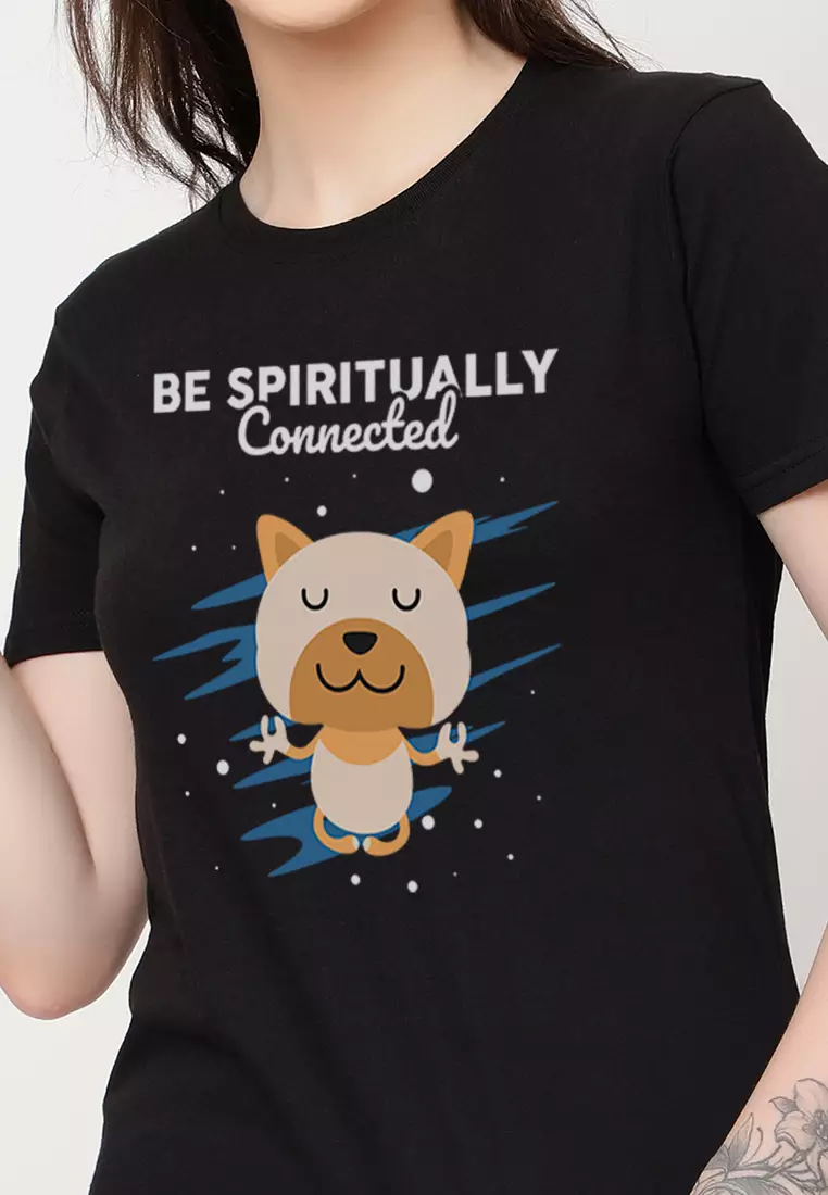 Spiritually Connected Bear Relaxed Short Sleeve Stylish Black Cotton Casual Graphic Print Tee/TShirt