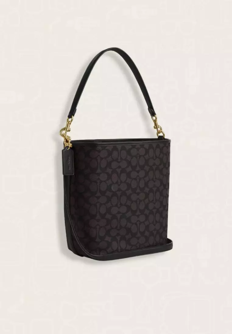 Coach City Large Bucket Bag In Signature Canvas Walnut Black