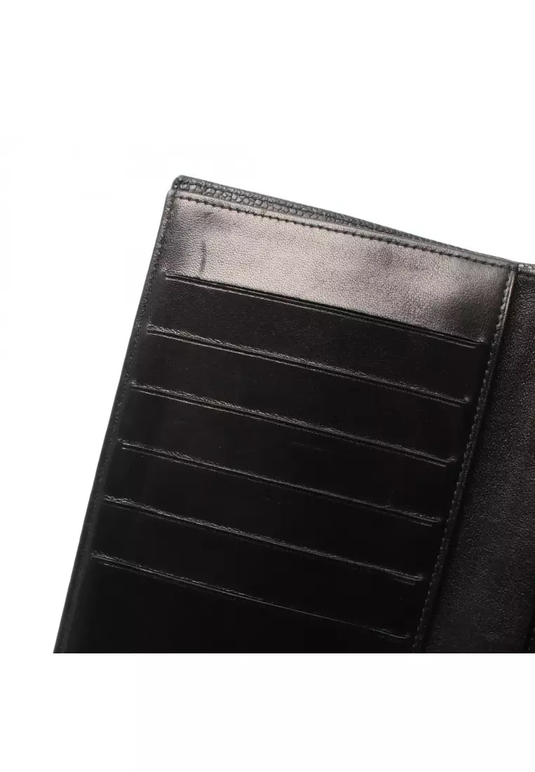 Pre-Loved Chanel coco mark Bi-fold Long Wallet Caviar skin black gold hardware