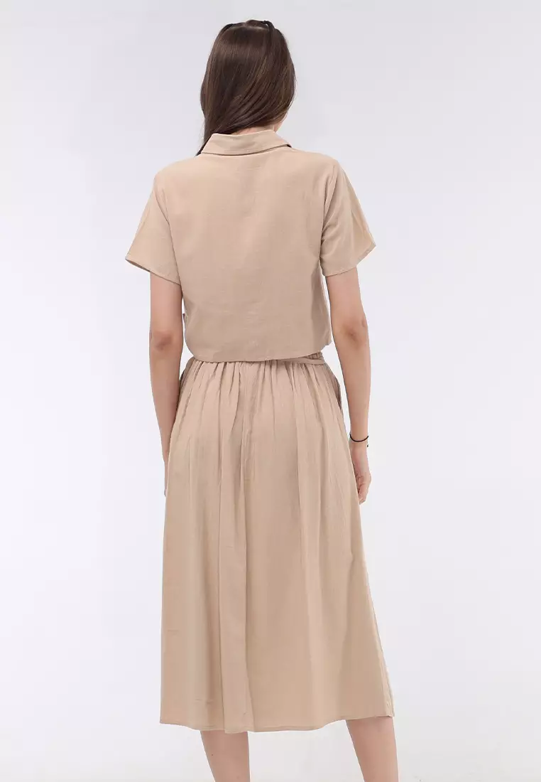 Short Sleeves Blouse/Skirt Terno