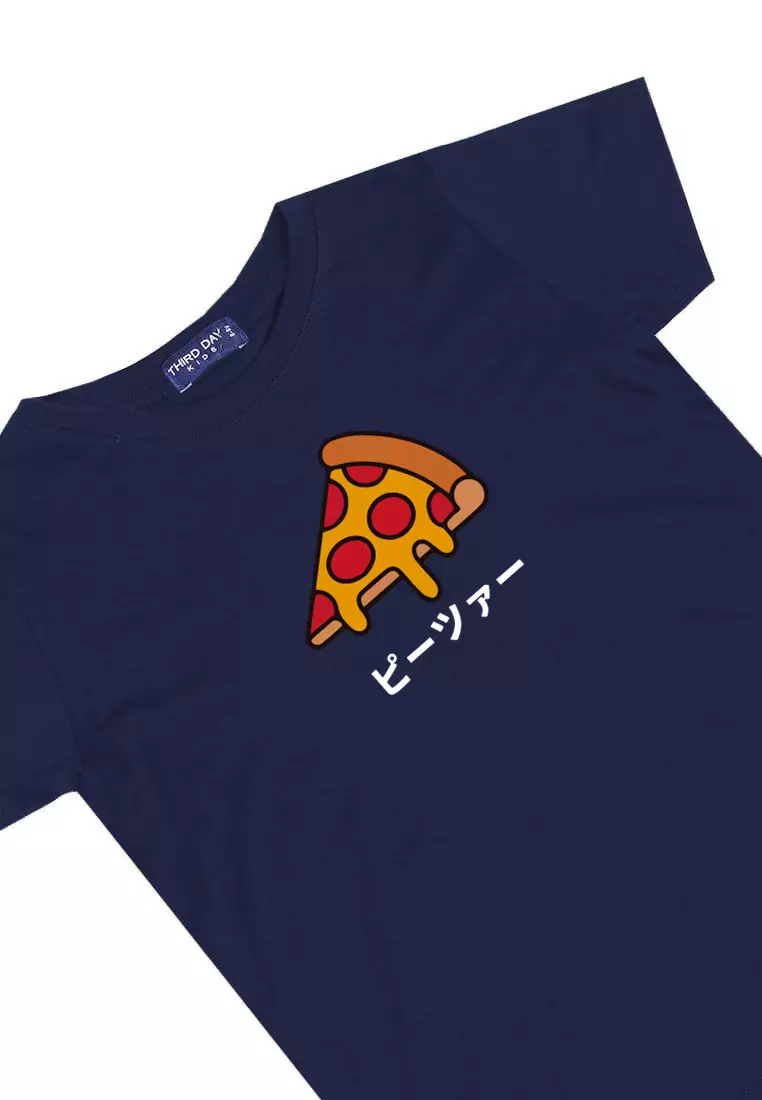 KU044 Kaos Anak Bahan Adem Halus "pizza" navy