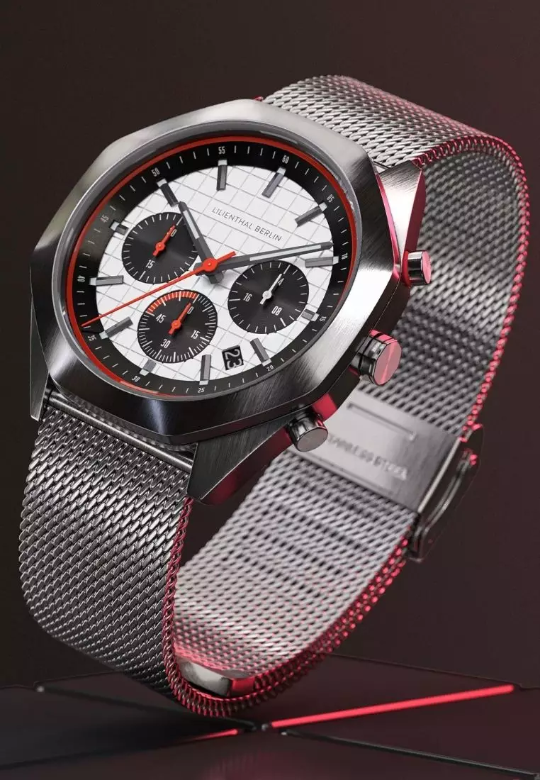 Octachrono Silver Red - Mesh Strap