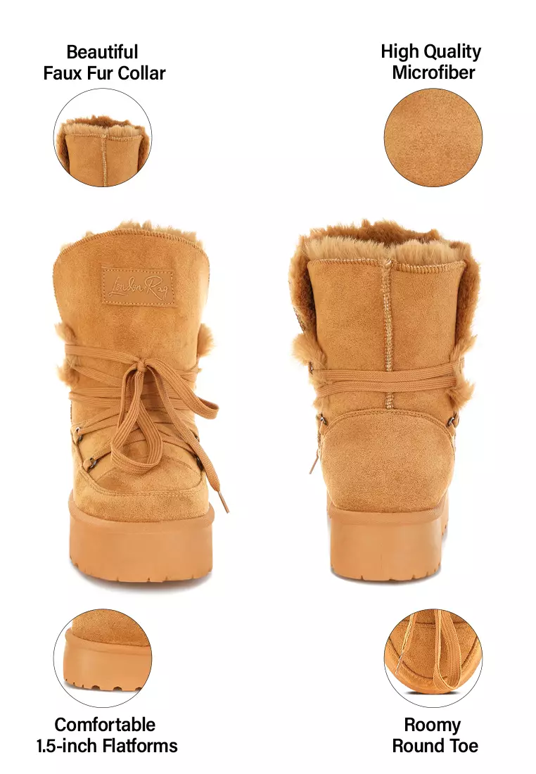 Chunky Faux Fur Snow Boots in Tan