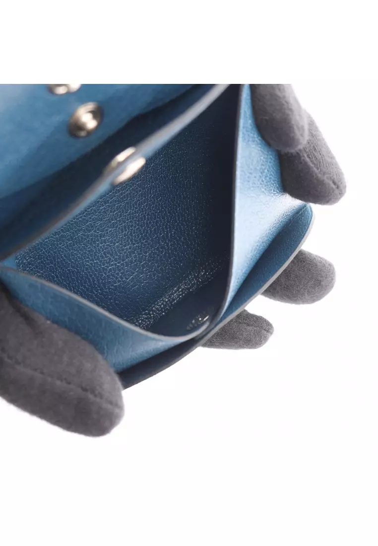 Pre-Loved Hermès Calviduo deep blue coin purse Chevre Shamquila Dark navy B stamp
