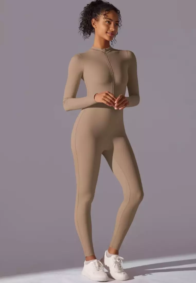 SculptaSuit Women’s Full-Length Sporty Jumpsuit – Stretchy Nylon Spandex Activewear No Bra Padding Yoga & Gym Bodysuit