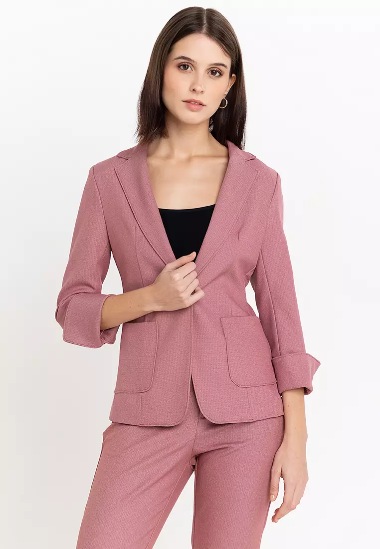 Split Cuff Textured Suit Blazer