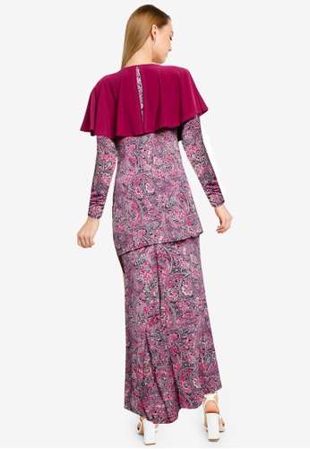 Buy Midi Kurung Peplum Shoulder Cape from Zuco Fashion in Pink at Zalora