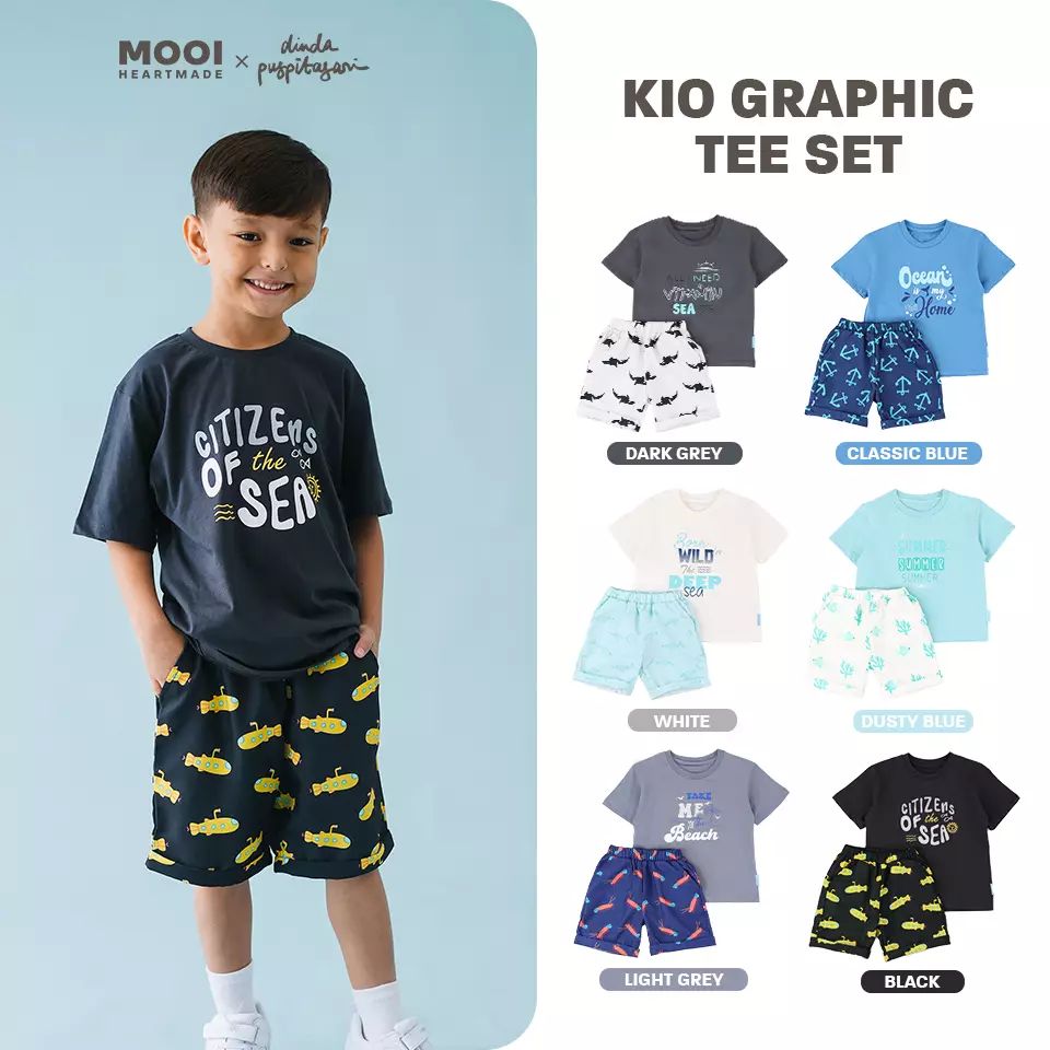 Mooi X Dinda Puspitasari Setelan Anak Kio Graphic Tee Set - Dusty Blue