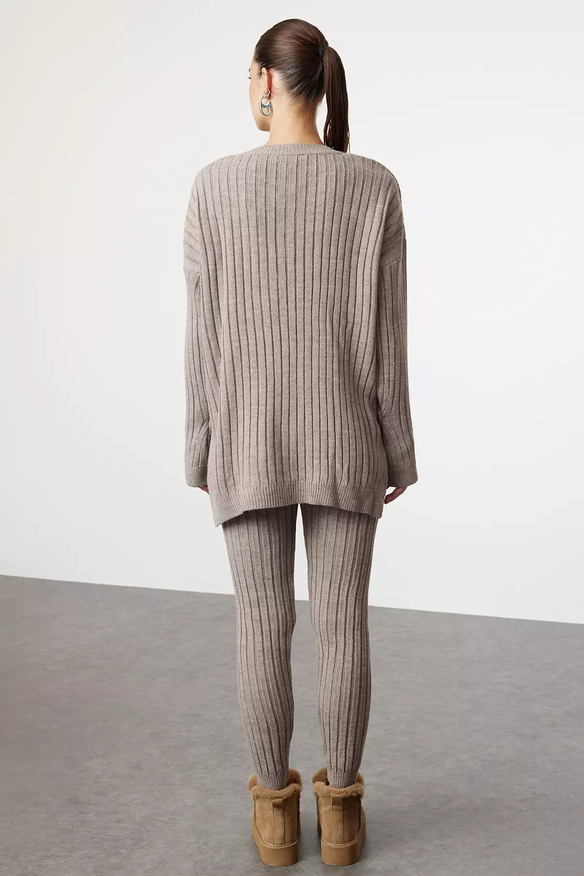 Mink Ribbed Wide Pattern Knitwear Bottom-Top Set