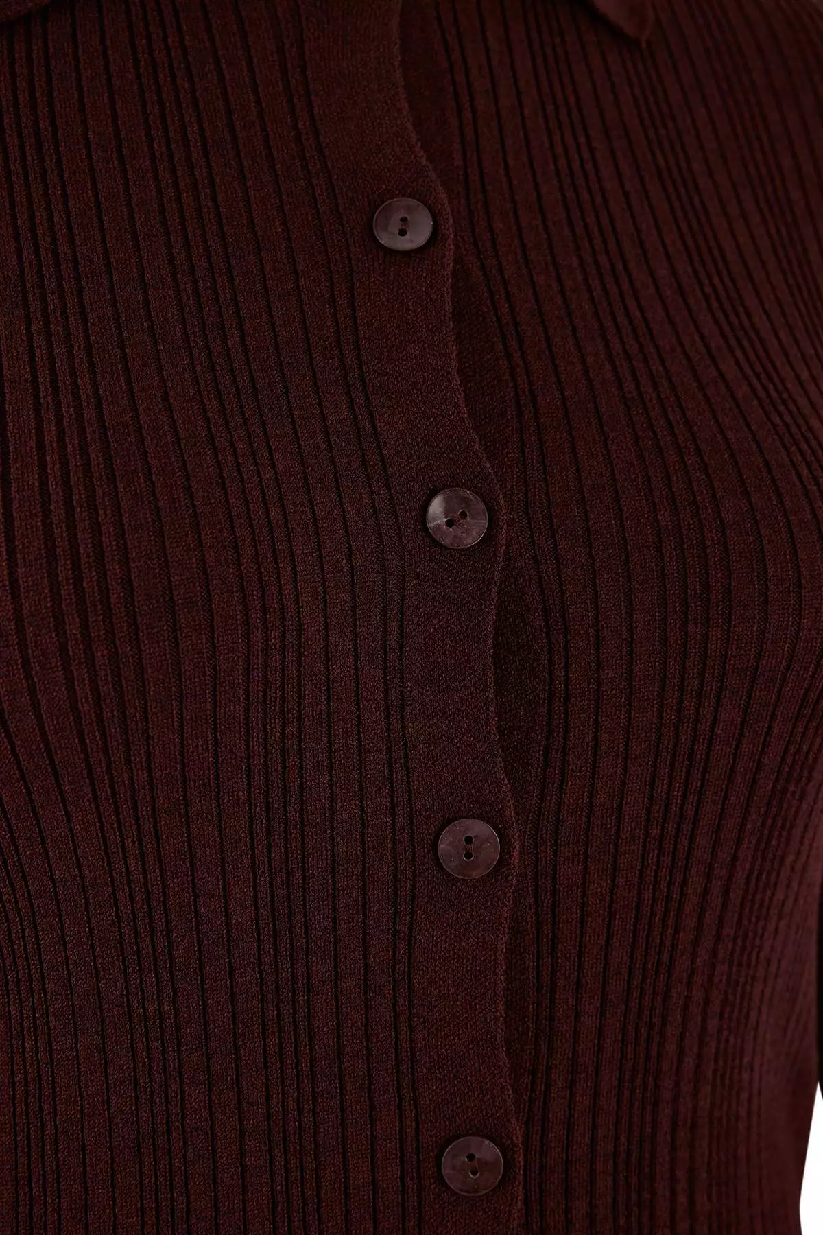 Burgundy Mercerized Look Corded Fabric Polo Neck Knitwear Cardigan Tbbaw26Av00032