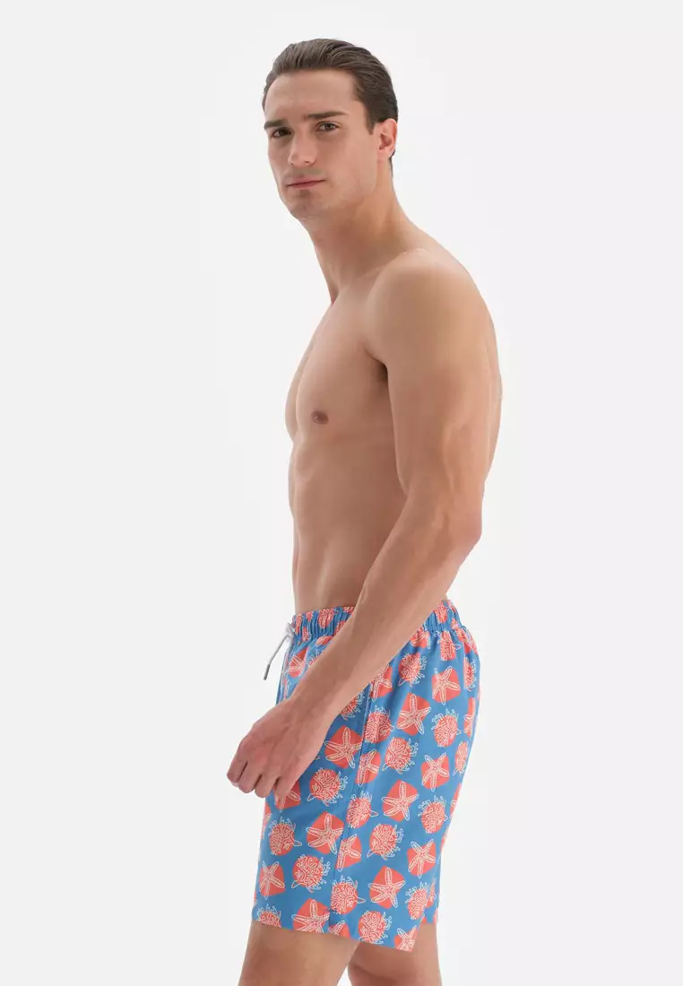 Blue - Salmon Shorts, Coral Printed, Regular Leg, Swimwear for Men