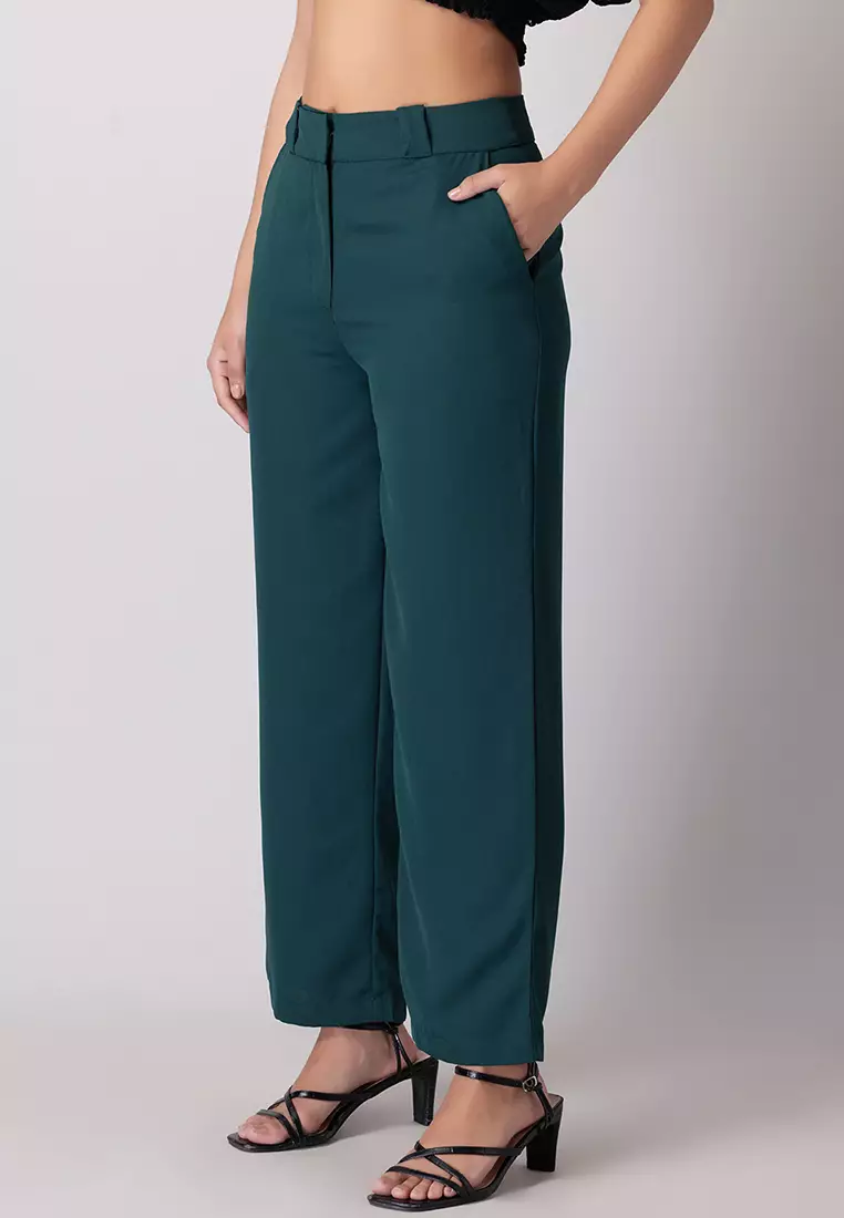 Teal Blue High Waist Narrow Fit Trousers