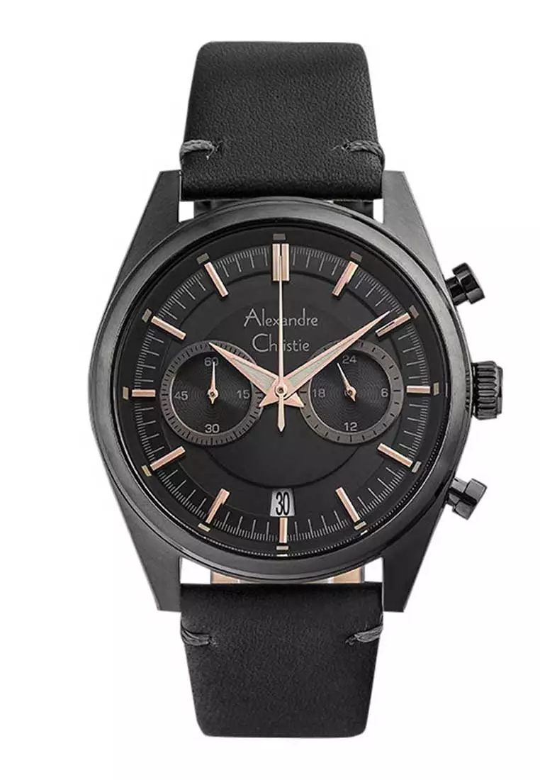 Alexandre Christie Jam Tangan Pria - Black - Leather Strap - 6571 MCLIGBA