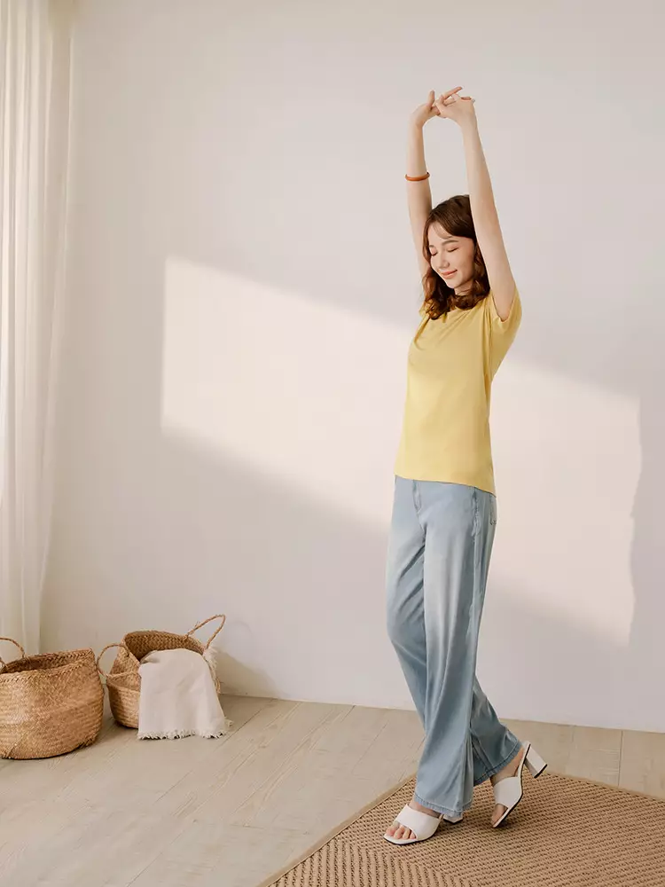 涼感．舒涼莫代爾船領短袖上衣《AB19420》