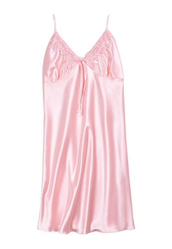 ZITIQUE pink Summer Ice Silk Lace Suspender Pajamas-Pink 21C58US096DA70GS_1