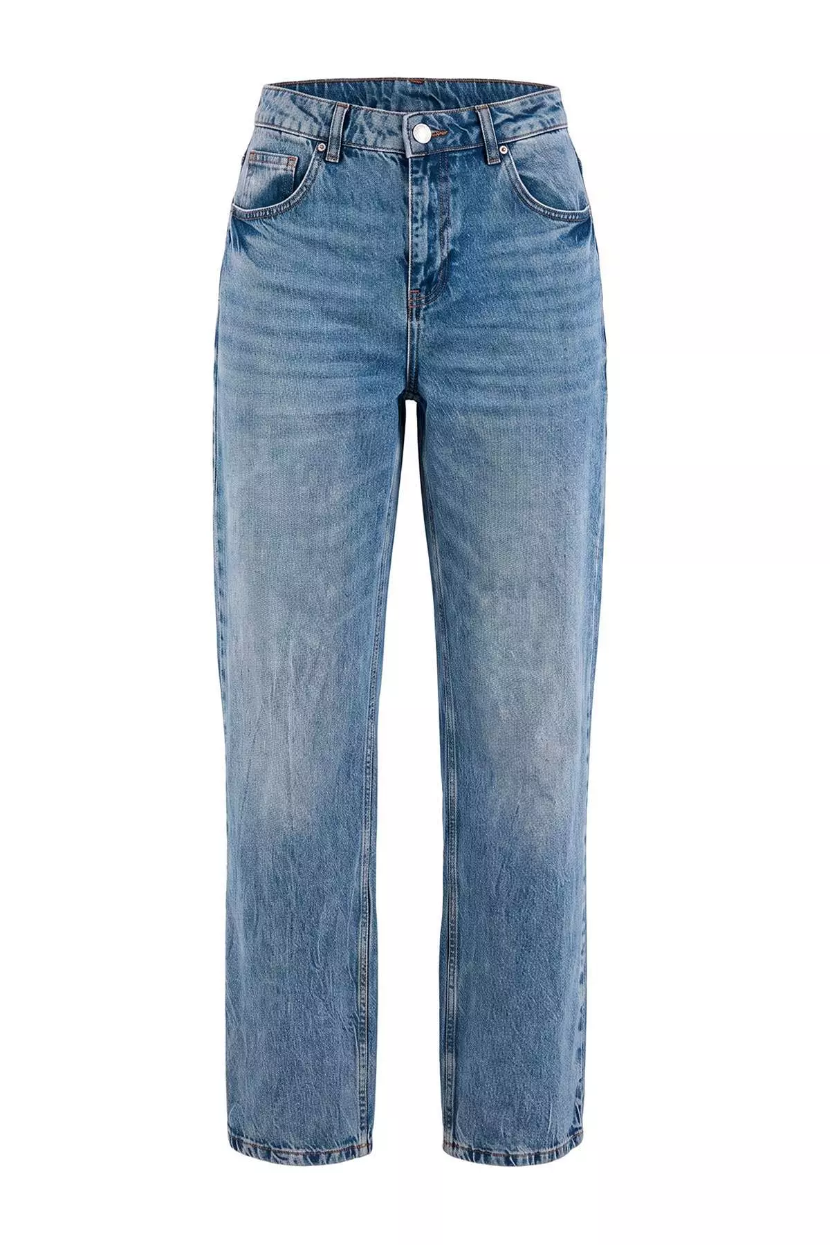 Jual Trendyol Wardrobe Essentials Blue 1% Cotton High Waist Straight ...