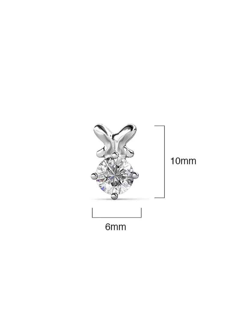 White Gold Organic Shaped Single Stone Stud Earrings Embellished with SWAROVSKI® Crystals