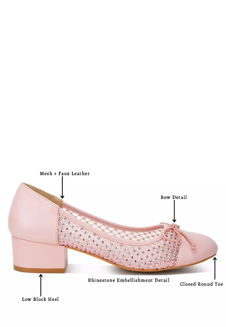 粉紅水鑽細節網布芭蕾舞鞋