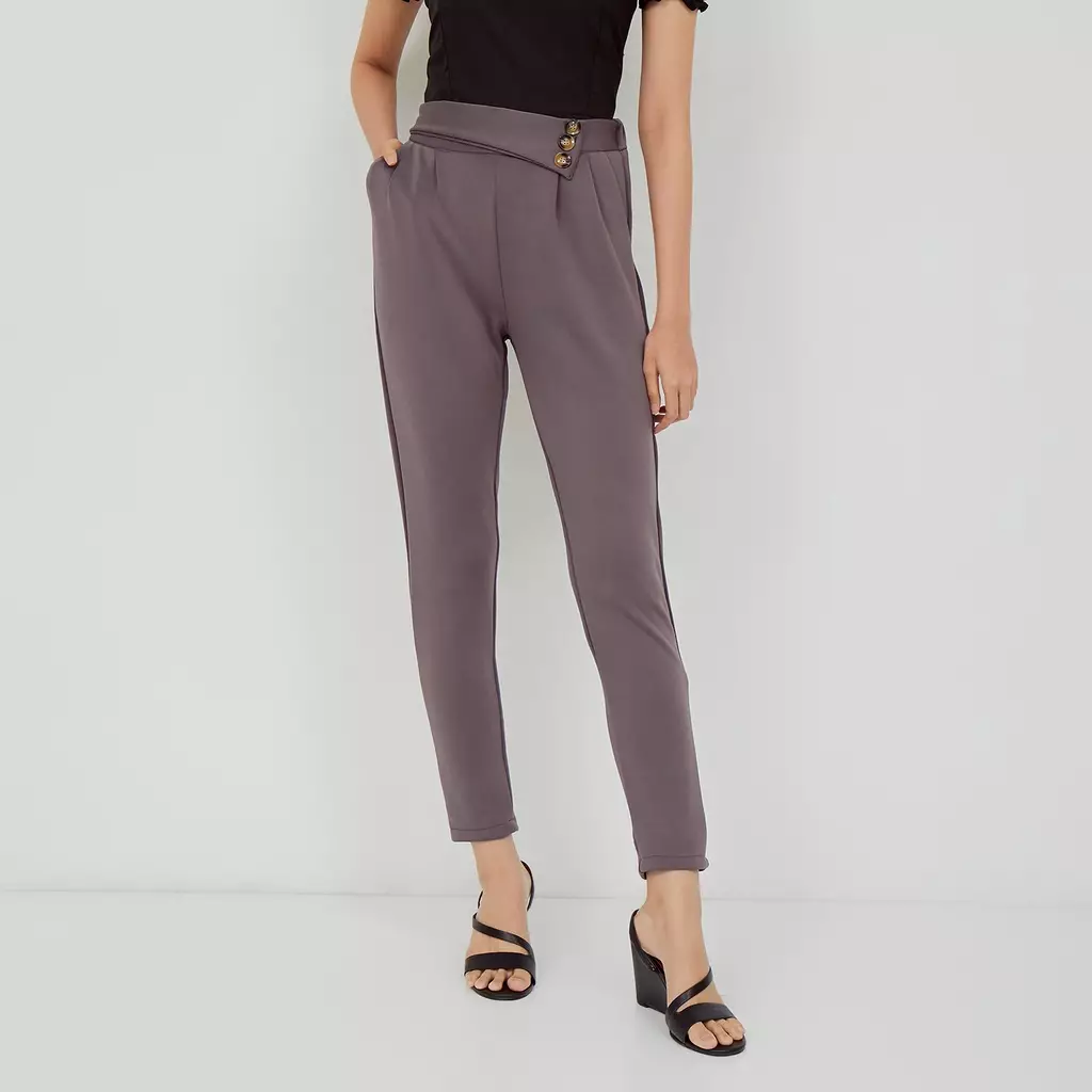 MAYONETTE Fiana Highwaist Pants - Celana Bahan Wanita Korean Style - Grey