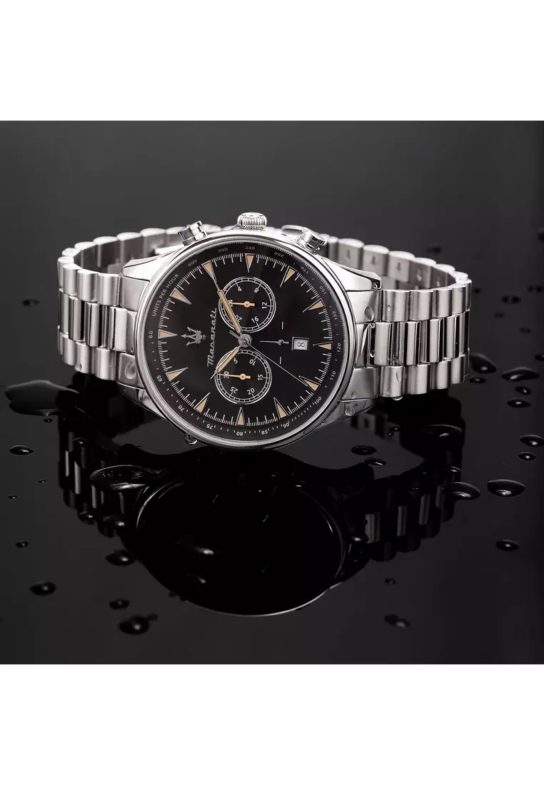 【2 Years Warranty】Maserati Tradizione 45mm Black Matt Dial Men's Chronograph Quartz Watch R8873646004