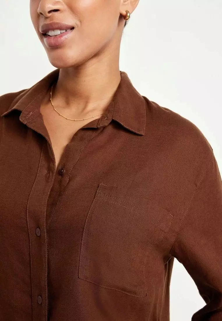 Linen-Blend Loose Button-Down Shirt