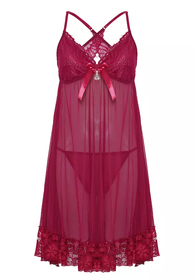Jual TULIP Tulip Izara Lingerie Set G-String - Burgundy Original 2024 ...