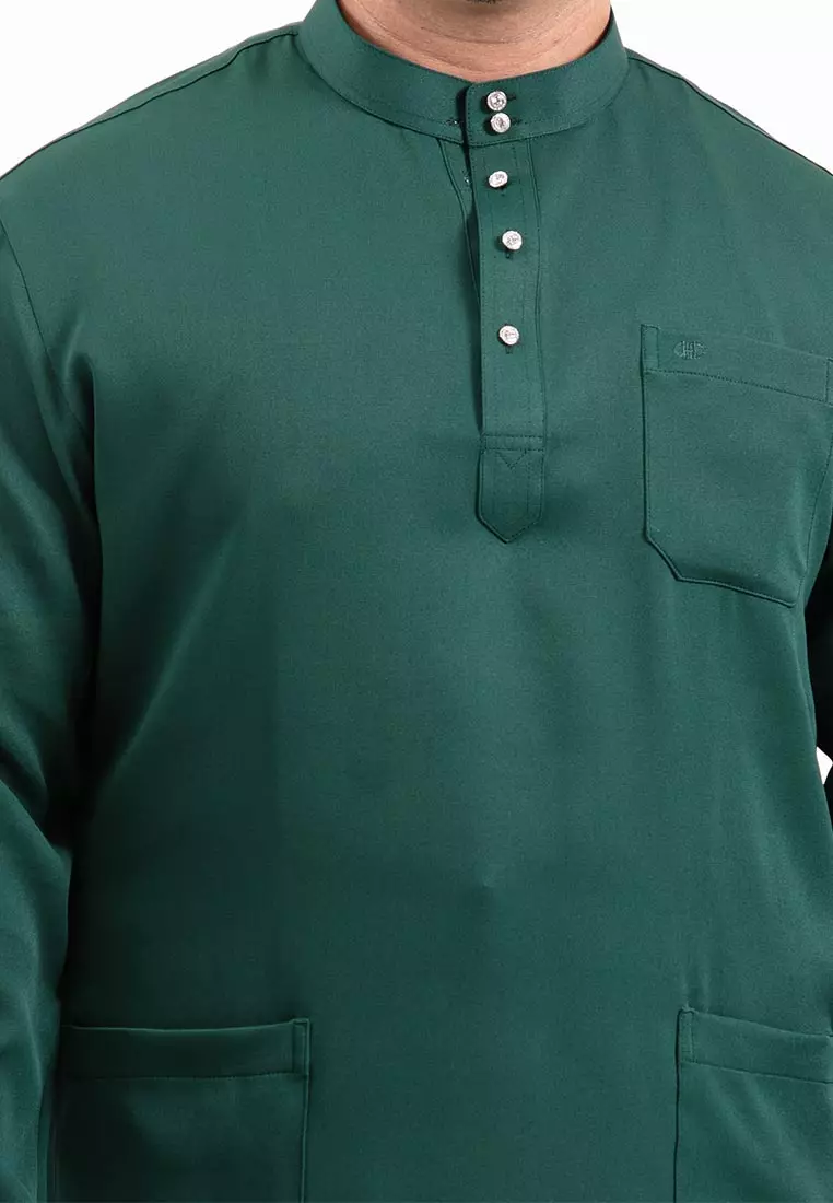 Forest x Hatta Dolmat Baju Melayu Cekak Musang Regular Fit - BM23766-40DkGreen