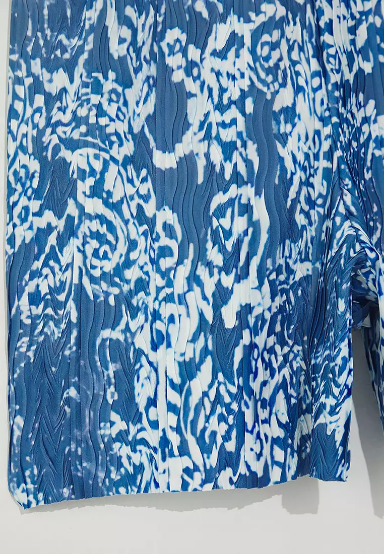 Blue Strappy Patterned Plus Size Knitted Jumpsuit TBBSS25BG00016