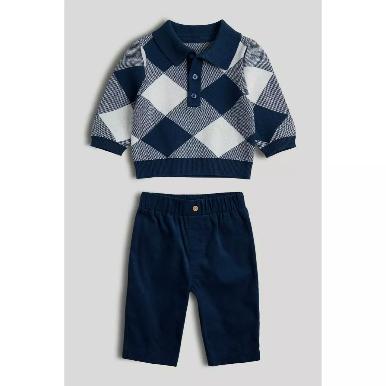 Mothercare Navy Trousers and Knitted Polo Outfit - Set Pakaian Bayi Laki-laki (Biru)