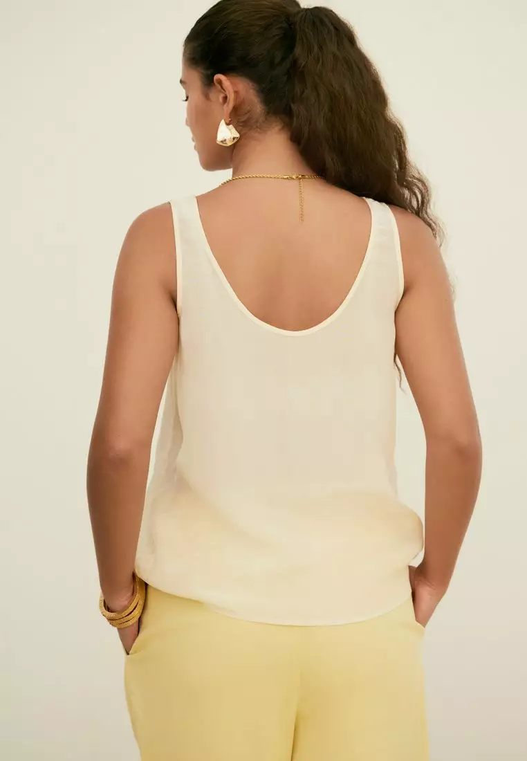 Satin Lace Insert Scoop Cami Top