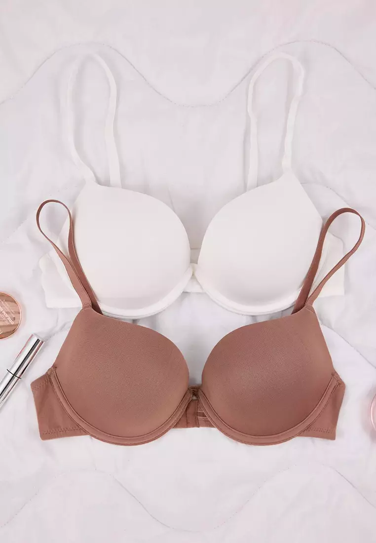 Brown-Beige 2-Pack Micro Push Up T-Shirt Bra Knitted Bra Thmaw26Su8