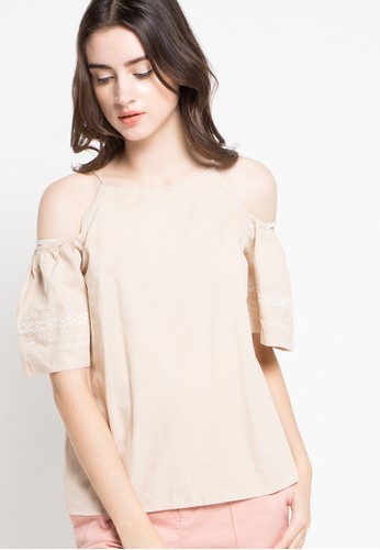 COLD SHOULDER BLOUSE WITH EMBROIDERY