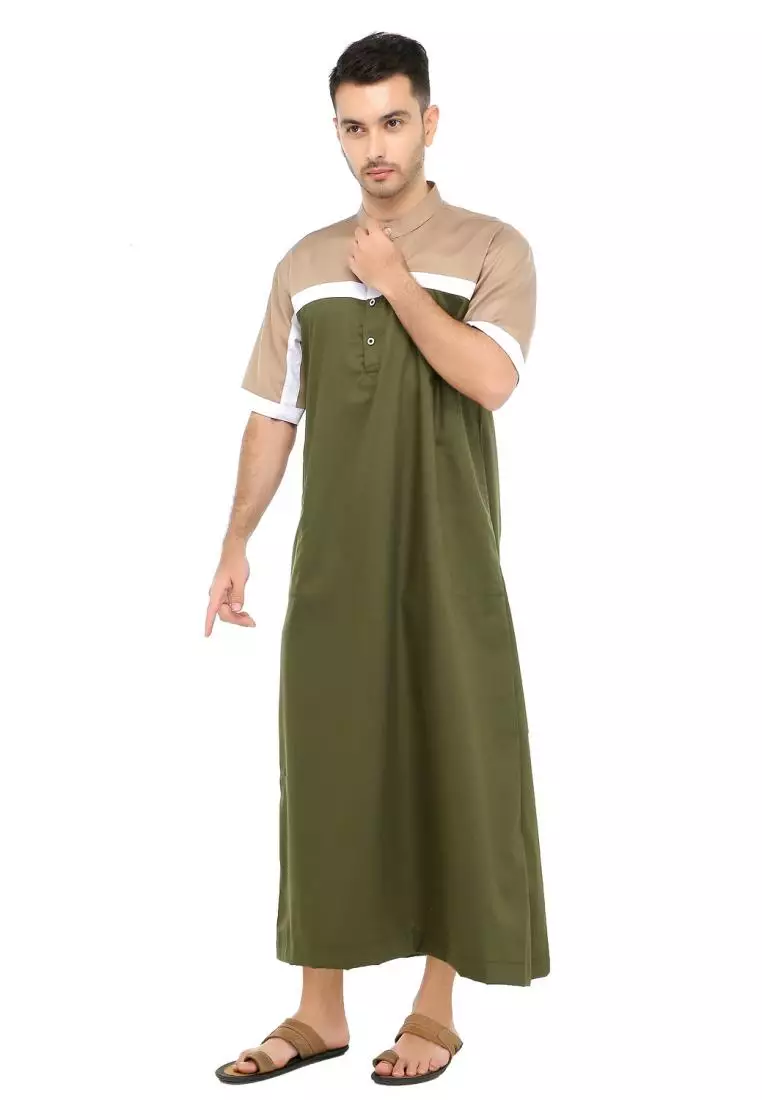 Jubah Gamis Muslim Pria Ghifari - Hijau Army