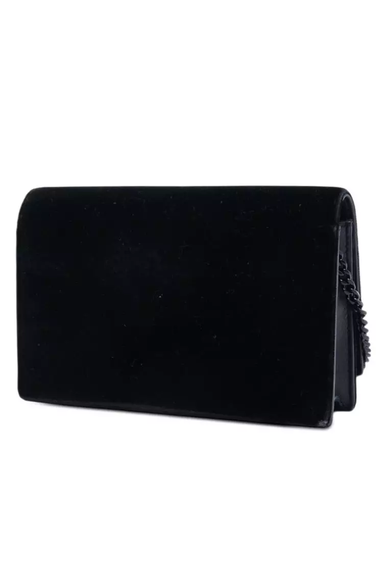 Pre-Loved Saint Laurent Velvet Crystal Monogram Kate Tassel Wallet On Chain