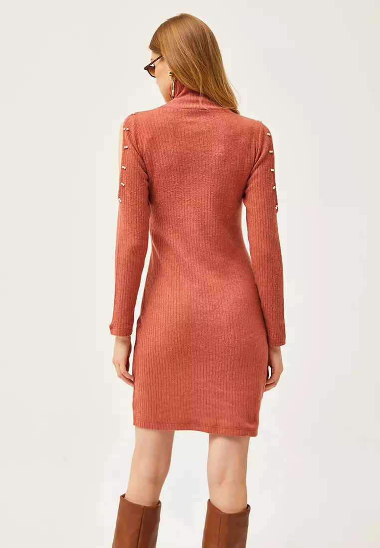 strapless open back dress Wine Lace High Neck Mini Dress with Tie Detail main image 0