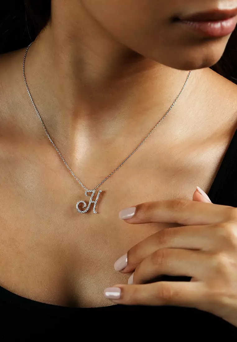 Pavé Lab Grown Diamond 'H' Initial Pendant in White Gold D/E-VVS/VS (0.34ct TDW) with chain