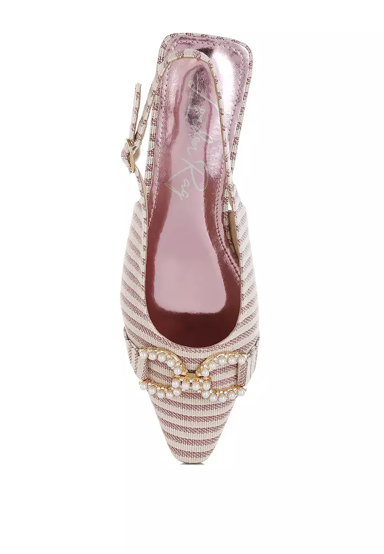 Pearl-Detailed Horsebit Woven Flats In Pink