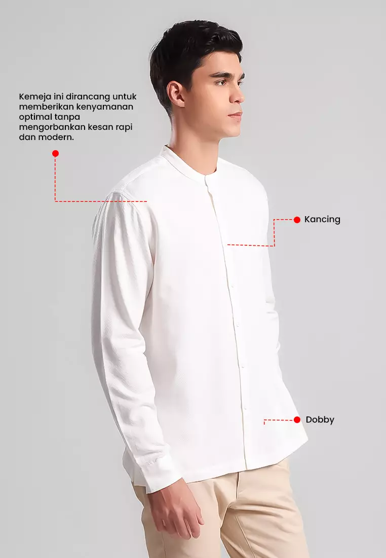 MANZONE - Kemeja Shanghai Lengan Panjang Pria Raafat Comfort Fit - White Warna White