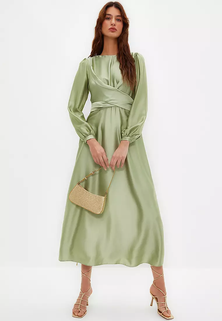 Trendyol tiered lace maxi dress in sage green